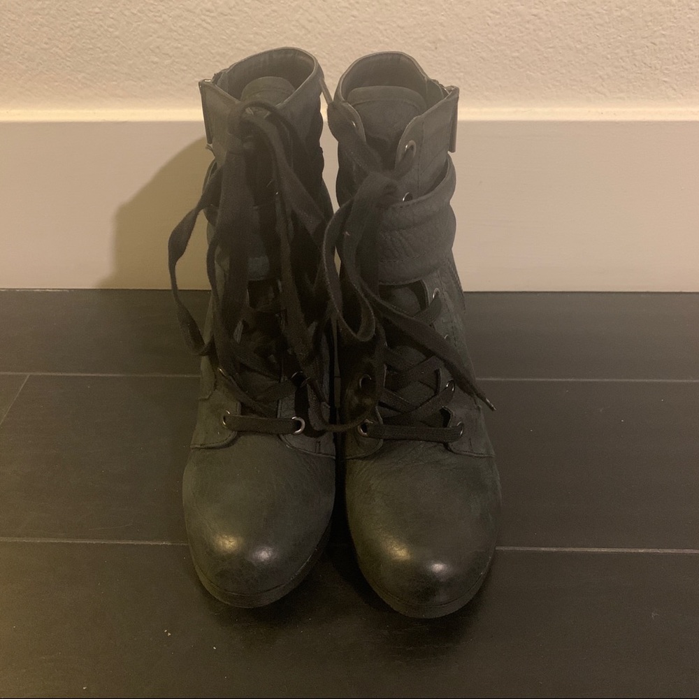 Black lace up heel boots